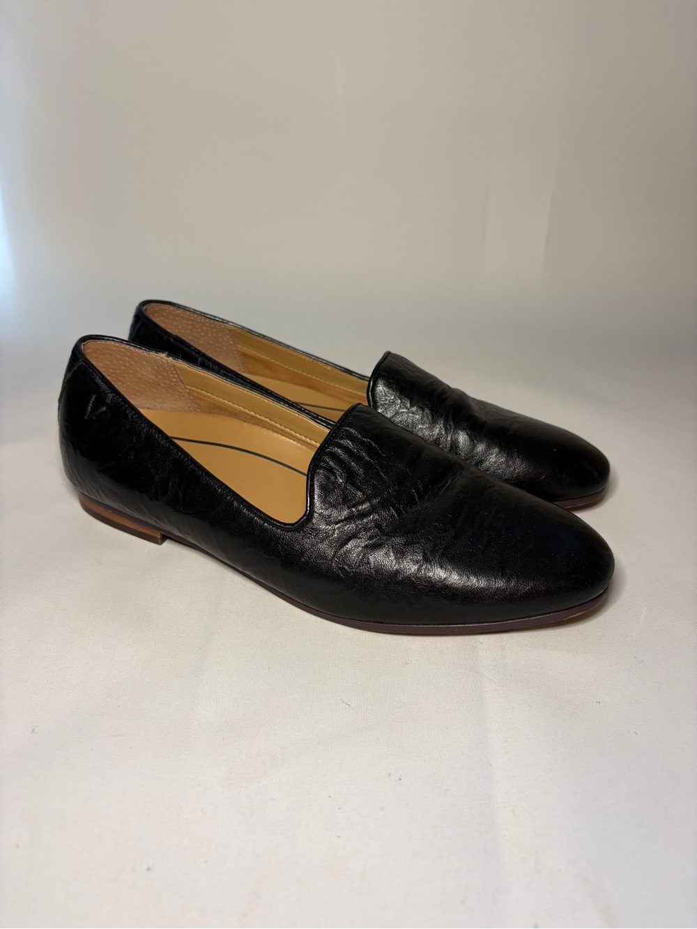 Vionic‎ Willa II Black Crinkle Nappa Leather Loafers Flats Women's 7.5 EUC